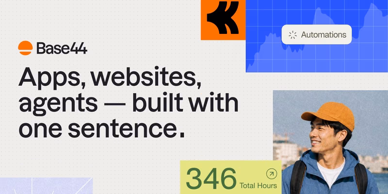Base44-Startseite mit dem Hinweis auf Apps, Websites und Agenten per Texteingabe