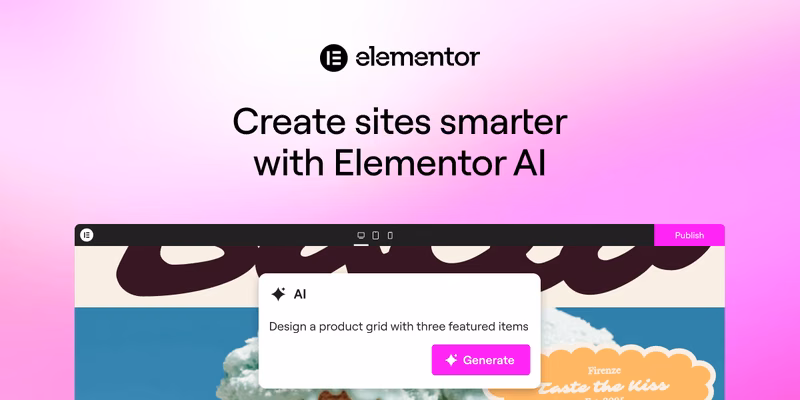 Elementor AI im Website-Editor mit geöffnetem Eingabefeld für Layouts